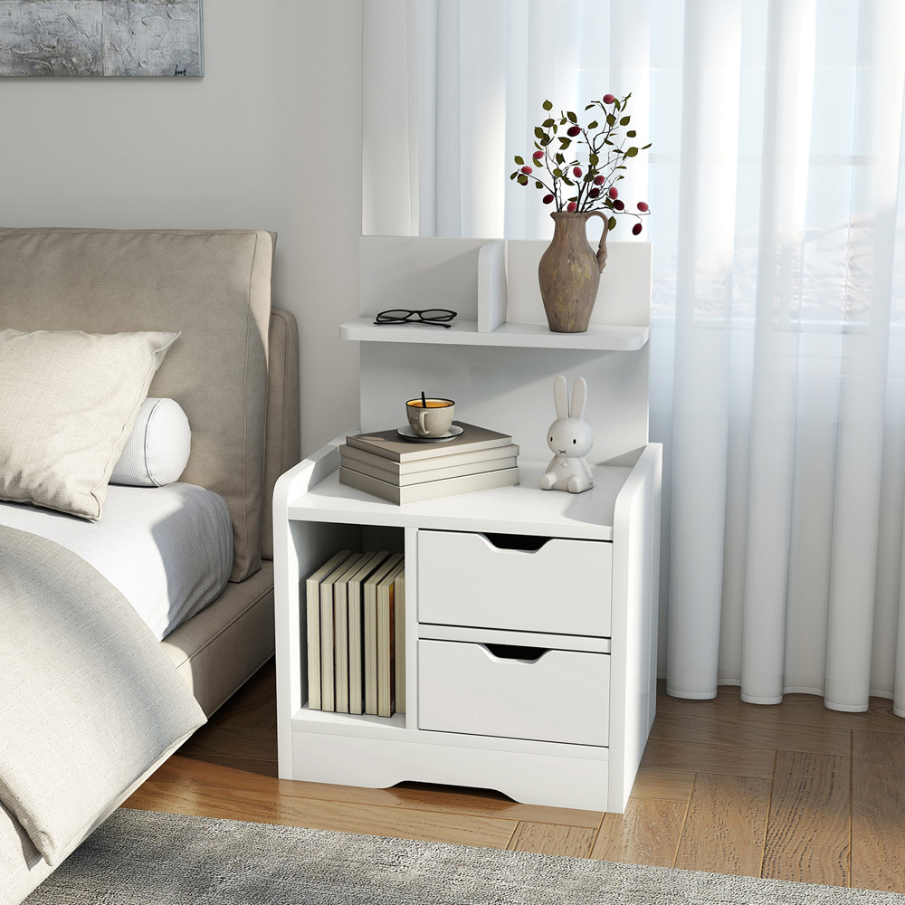 Portland 2 Drawer 3 Shelf Gloss White Bedside Table Image 4