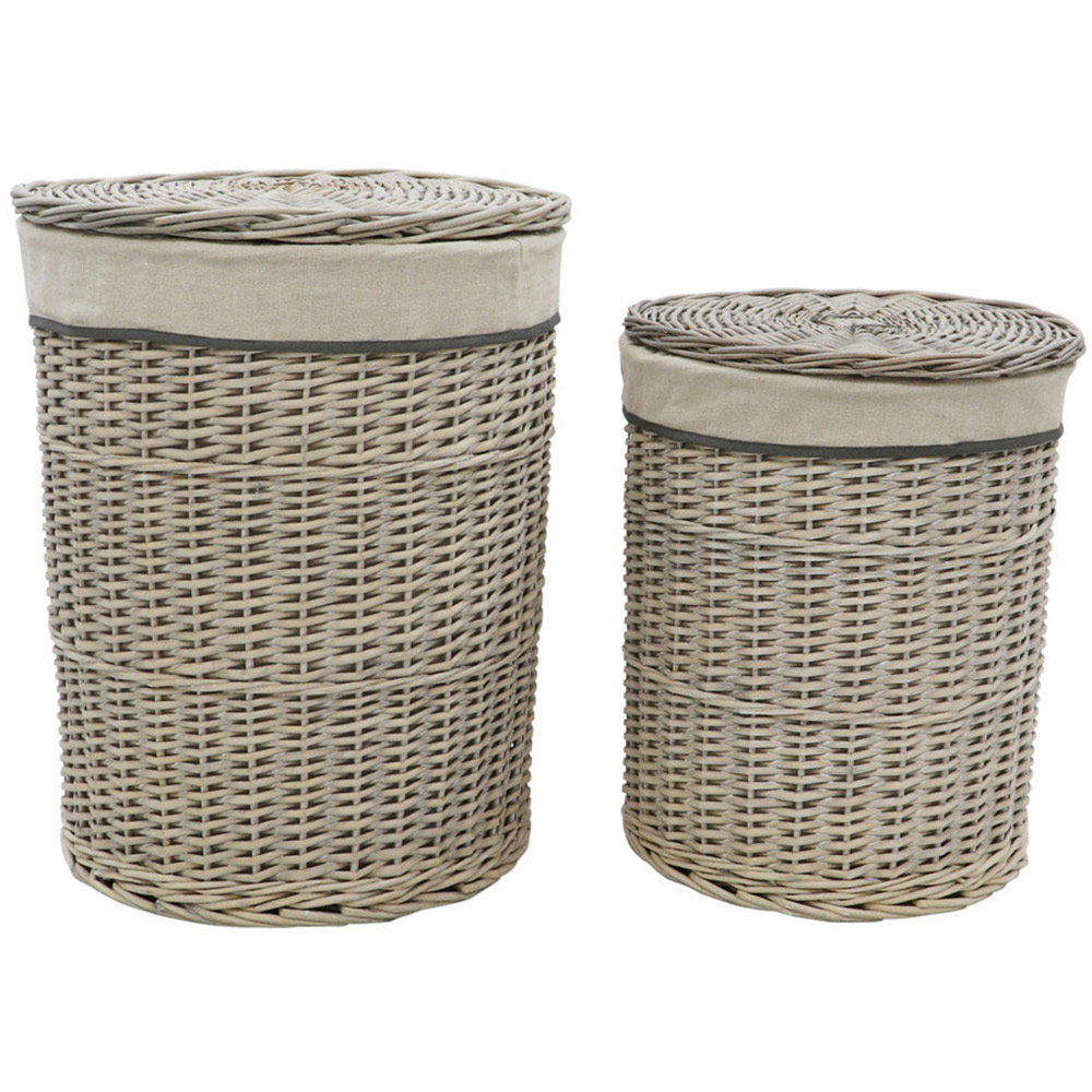 JVL 4 Piece Arianna Grey Round Willow Laundry and Waste Paper Basket Set Image 3