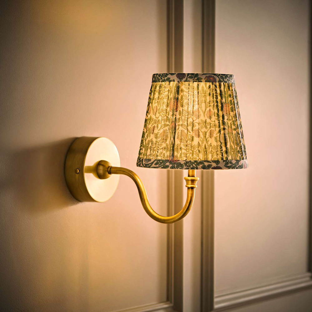 ValueLights Lowe Green Floral Pleated Shade Gold Rechargeable Wall Light with Bulb Image 2