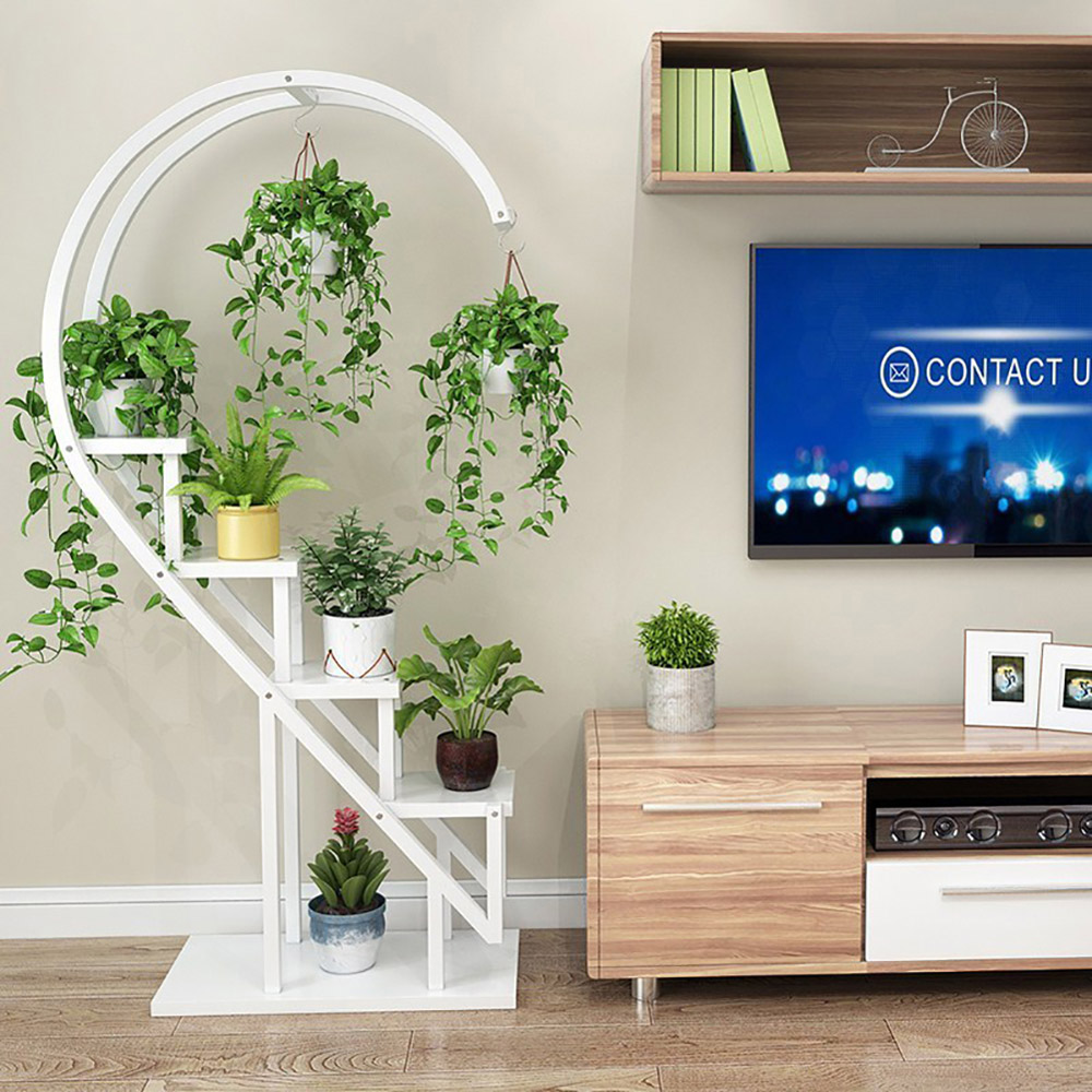 Living and Home Multi Tiered White Plant Stand Image 2