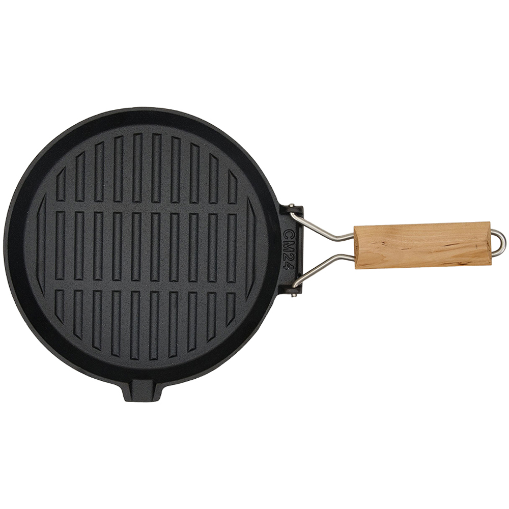 Living and Home Cast Iron Grill Pan with Folding Wooden Handle and Pouring Spout Image 2