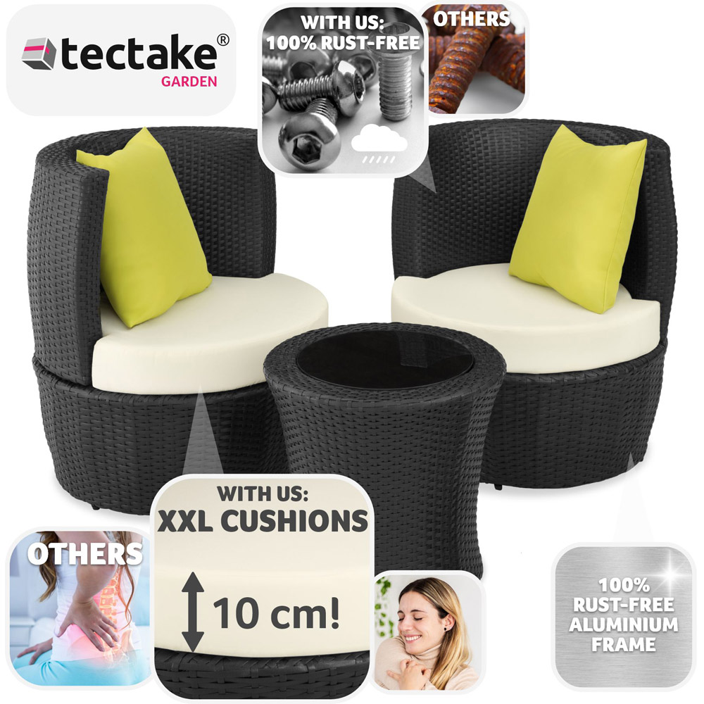 tectake Nizza 2 Seater Rattan Garden Bistro Set with Vase Black Image 7