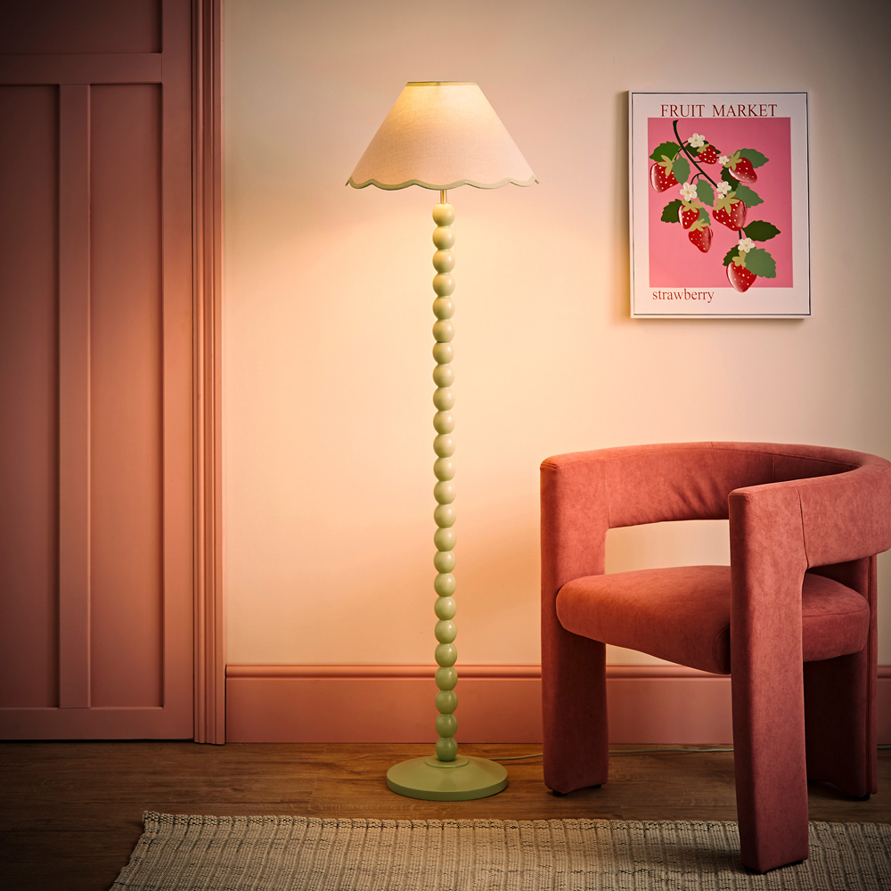 ValueLights Bobbins Natural and Green Scallop Shade Sage Green LED Floor Lamp Image 6
