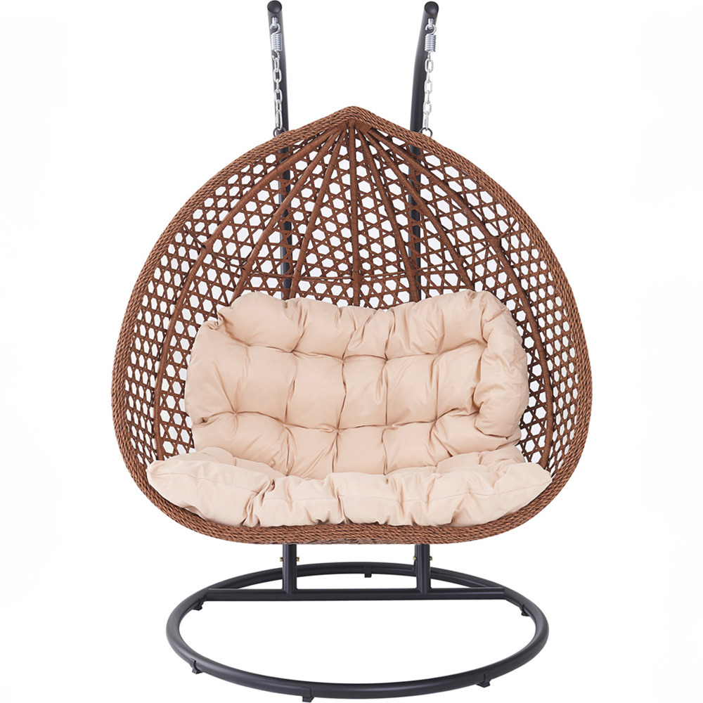 Henley 2 Seater Rattan Cream Swing Egg Pod Chair Image 3