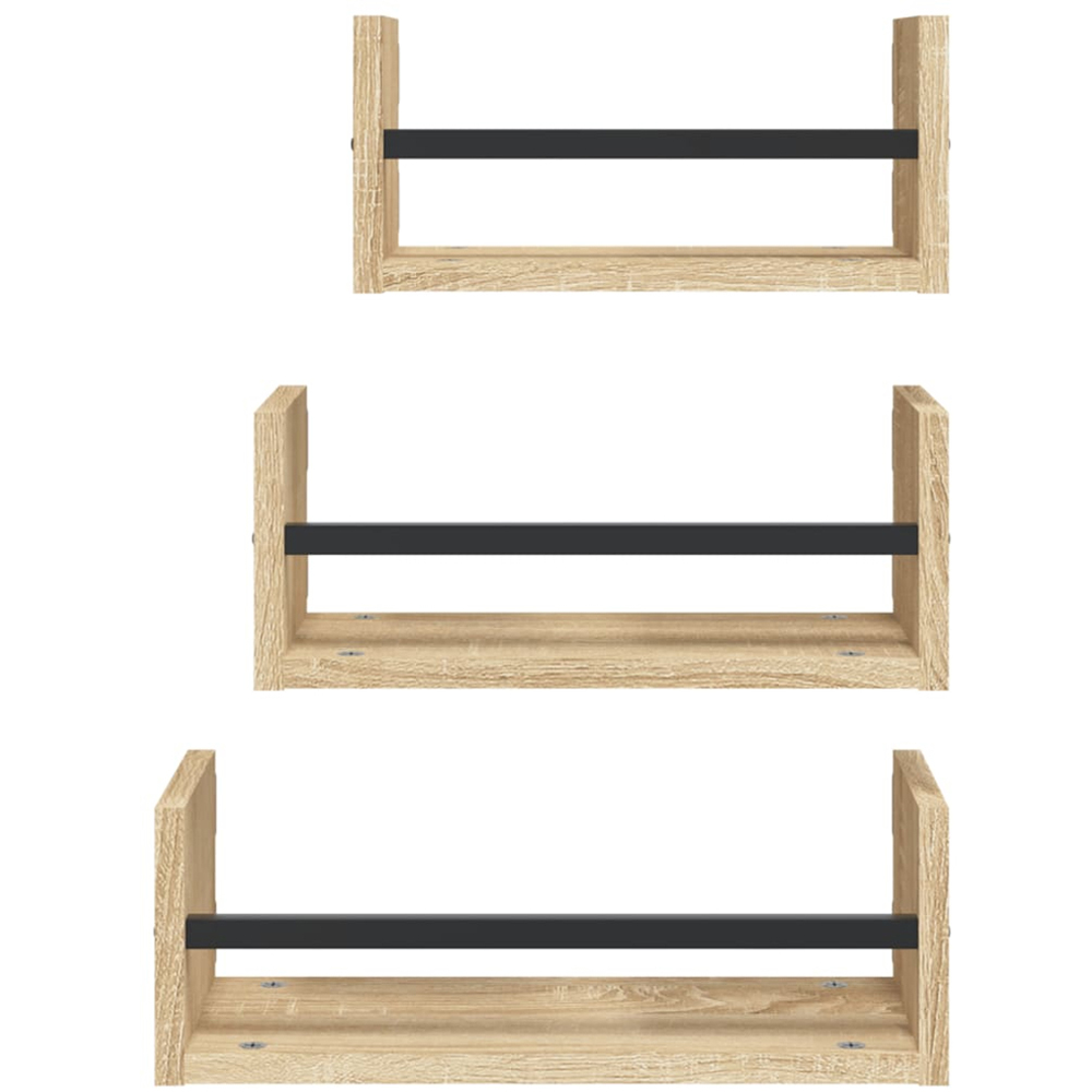 vidaXL Sonoma Oak Wall Shelf Set of 3 Image 2