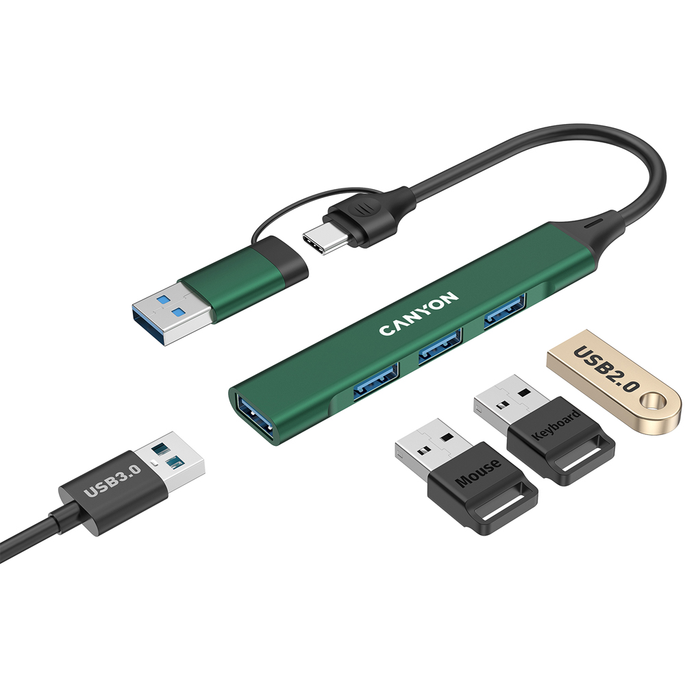Canyon DS-02 4-in-1 Green USB-C and USB-A Port Hub Image 2