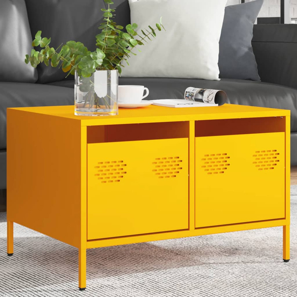 vidaXL 2 Drawer Mustard Yellow Cold-Rolled Steel TV Cabinet Image 3