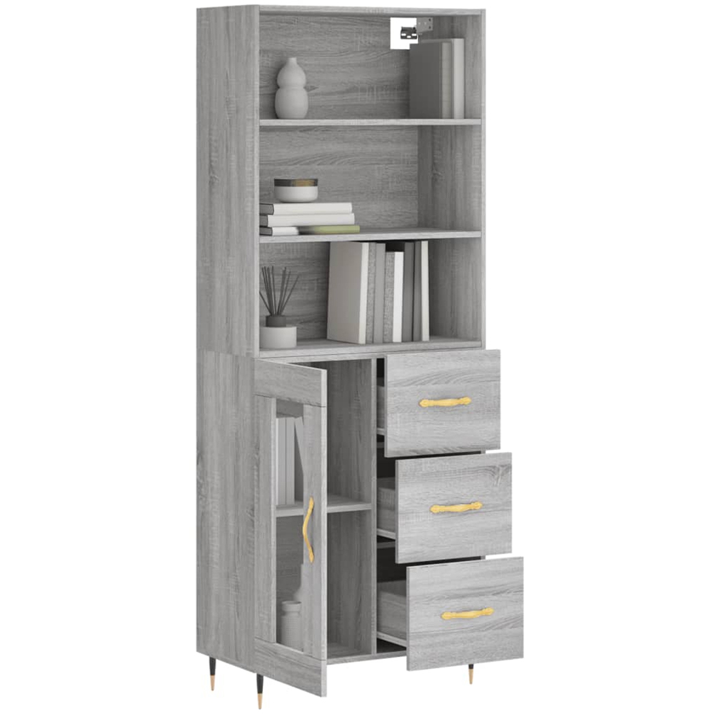 vidaXL Single Glass Door 3 Drawer 3 Shelf Grey Sonoma Tall Highboard Image 3