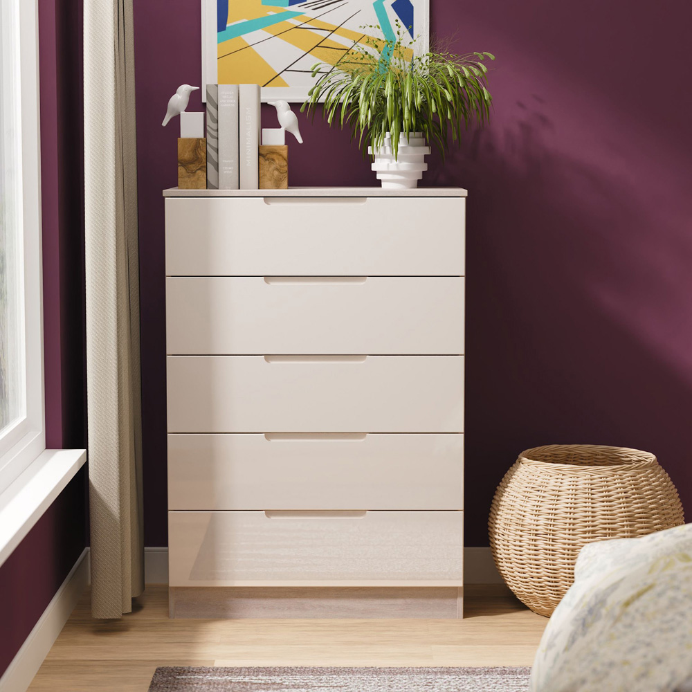 Crowndale Milan 5 Drawer Kashmir Gloss and Grey Oak Chest of Drawers Ready Assembled Image 7