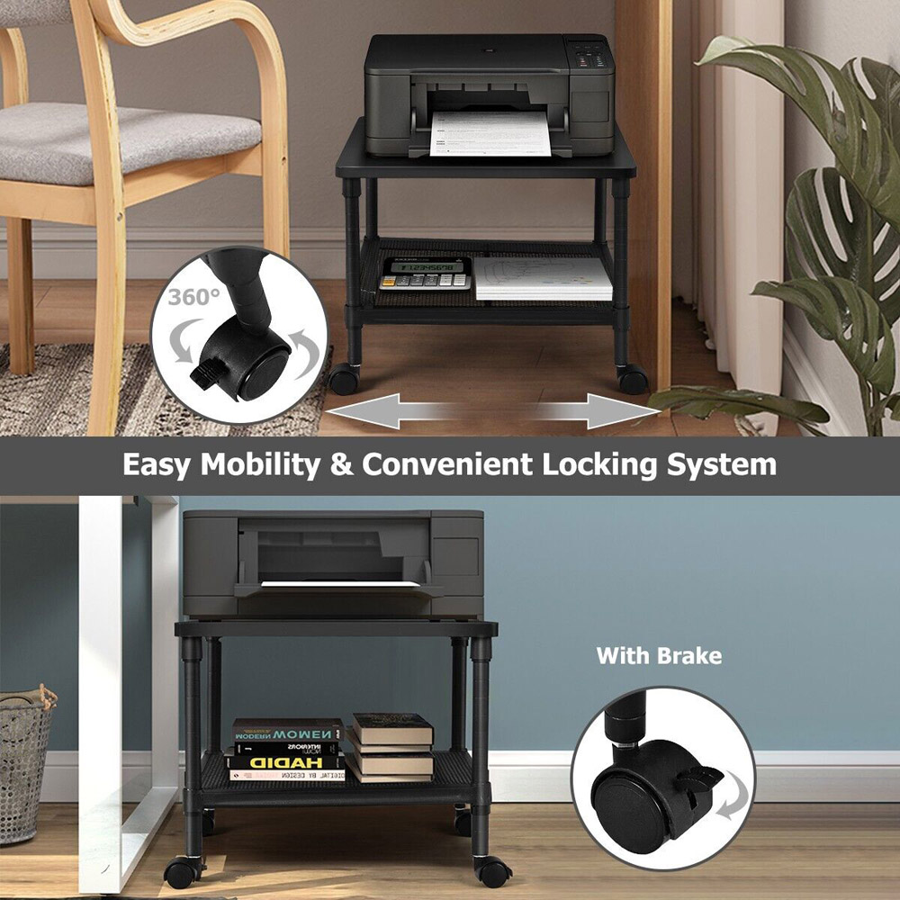 Costway 2 Shelf Black Mobile Printer Stand Image 8