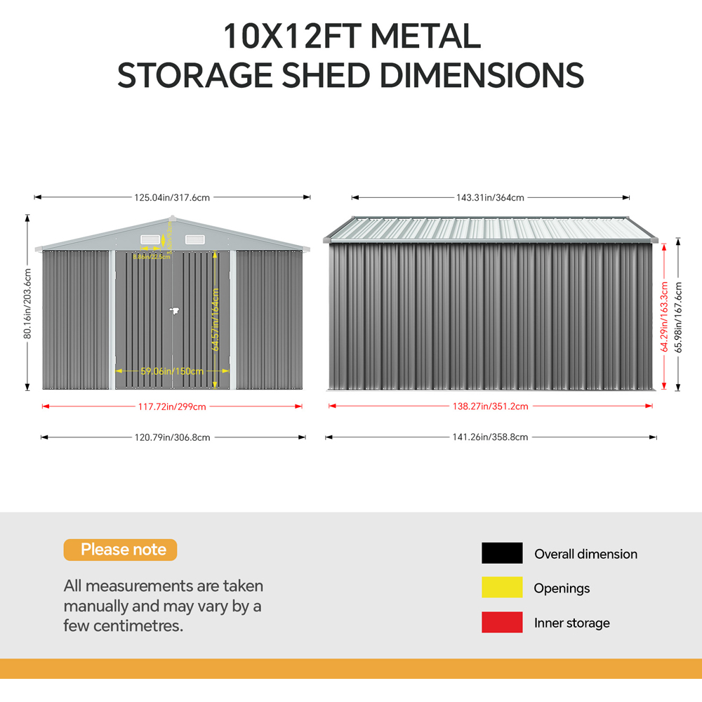 Living and Home 10 x 12ft Grey and White Metal Apex Garden Storage Shed Image 8