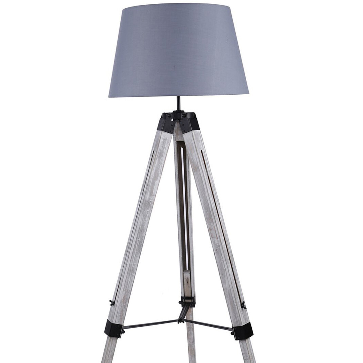 Linen Grey Washed Wood Tripod Floor Lamp Image 2