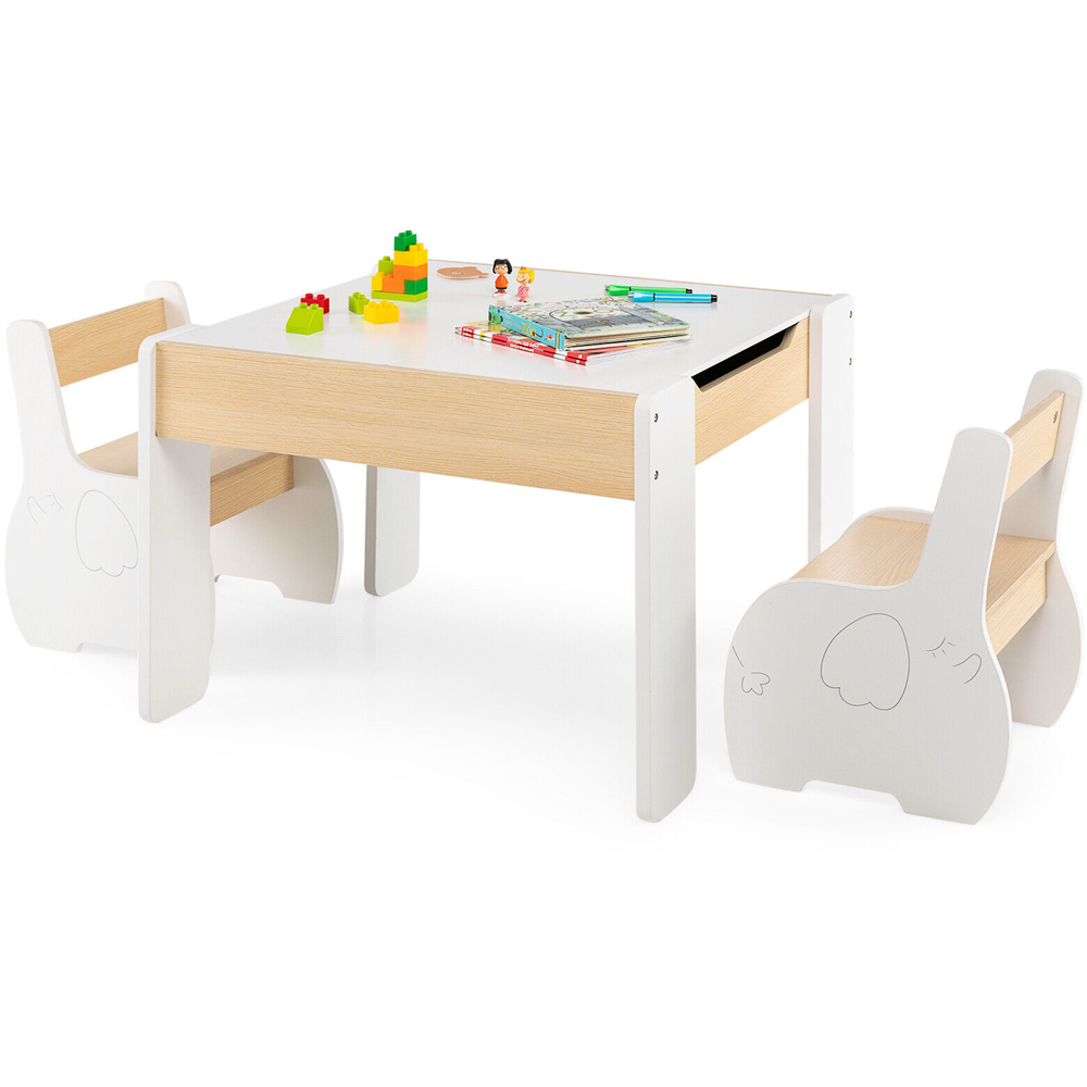 Costway White Table and Chair Set with Hidden Storage Image 3