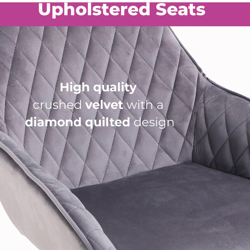 Neo Dark Grey Crushed Velvet Diamond Quilted Bar Stool Set of 2 Image 9