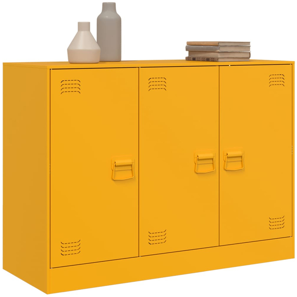 vidaXL 3 Door Mustard Yellow Metal Sideboard Image 4