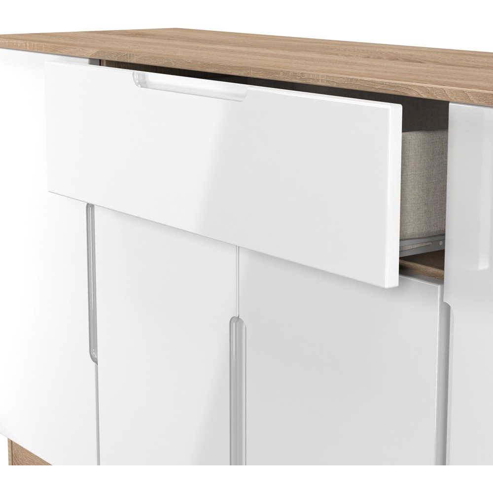 Crowndale Milan 4 Door Single Drawer White Gloss and Bardolino Oak Wide Sideboard Ready Assembled Image 6