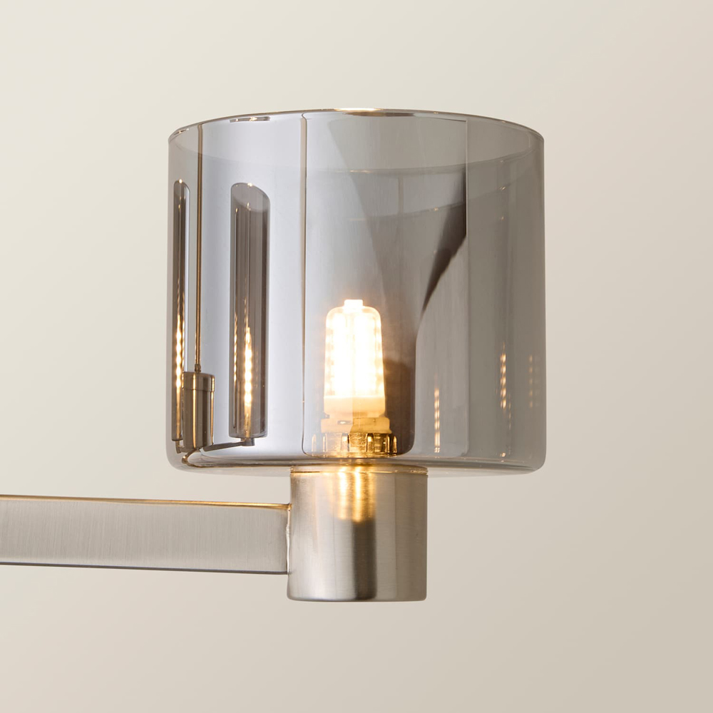 ValueLights Demi 3 Arm Smoked Glass Shade Brushed Chrome Chandelier Ceiling Light with Bulb Image 3
