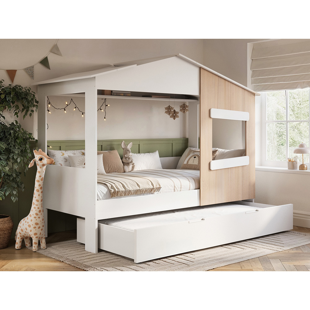 Flair Dreamland White and Oak Play House Bed Frame with Trundle Image 4