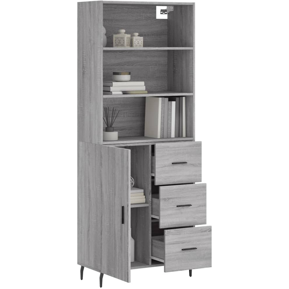 vidaXL Single Door 3 Drawer 3 Shelf Grey Sonoma Tall Highboard Image 3