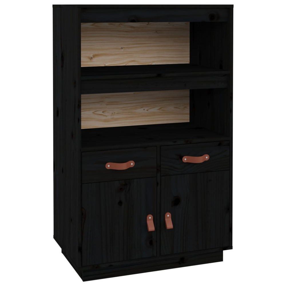 vidaXL 2 Door 2 Drawer 2 Shelf Black Pine Wood Highboard Image 2