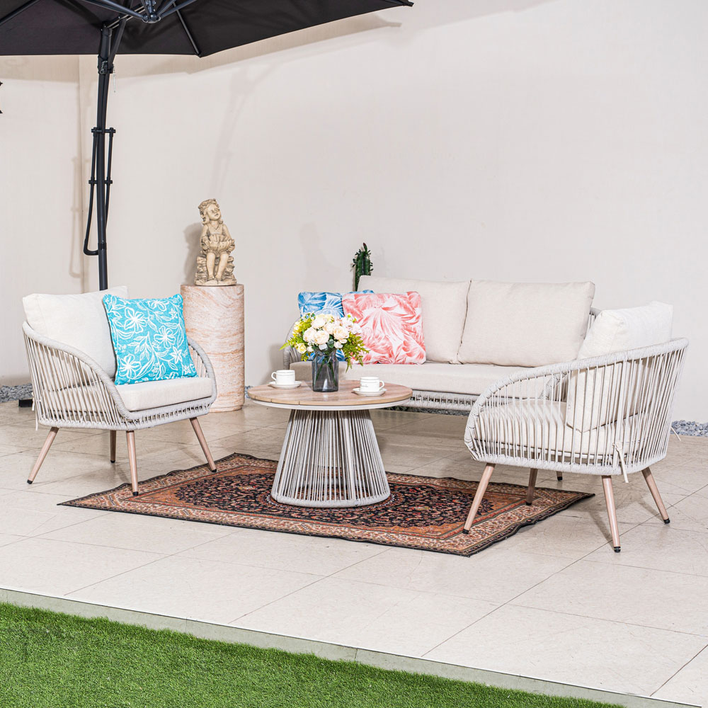 Direct Wicker 4 Seater Grey Iron Woven Garden Conversation Sofa Set with Wooden Coffee Table Image 3
