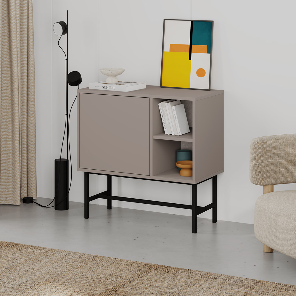 Decortie Mona Single Door 2 Shelf Mocha Grey Mini Console Table Image 3