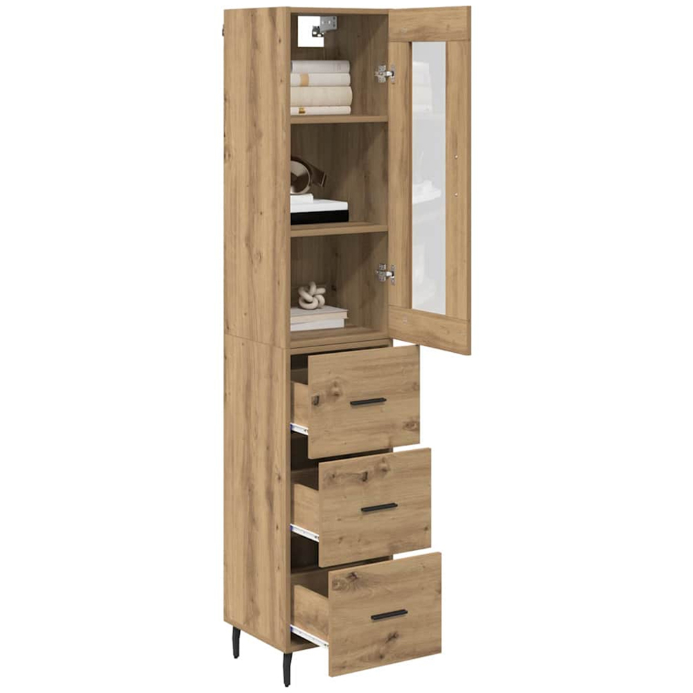 vidaXL Single Glass Door 3 Drawer Artisan Oak Slim Sideboard with Metal Legs Image 3