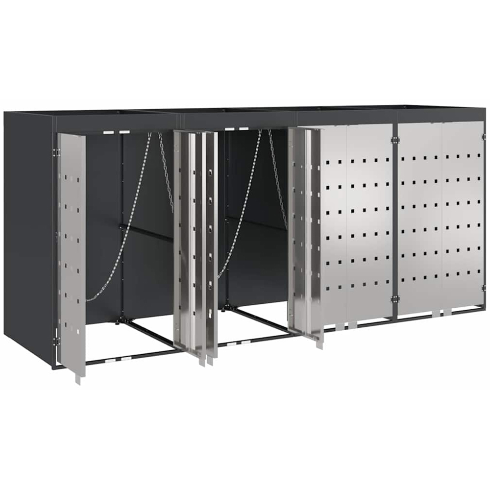 vidaXL Anthracite 4 Wheelie Bin Storage Shed with Stainless Steel Door and Planter Roof Image 6