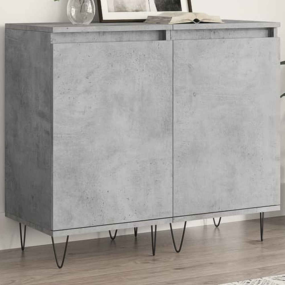 vidaXL Single Door Concrete Grey Wooden Sideboard Set of 2 Image
