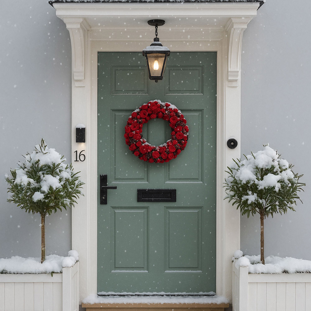 Neo Luxury XL Red Rose Christmas Door Wreath 50cm Image 2