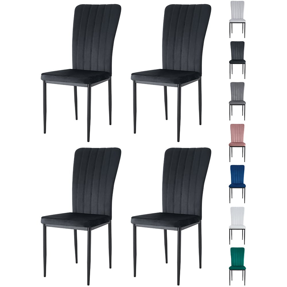 wilko Elle Set of 4 Black Velvet Effect Plush Padded Upholstered Dining Chair Image 8