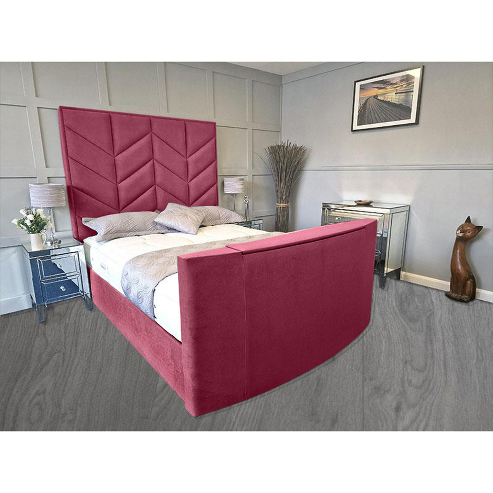Eleganza Home Alino King Size Maroon Plush Velvet TV Bed Frame Image 3