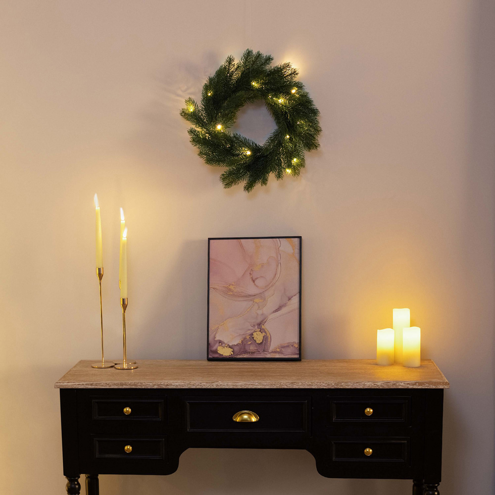 Charles Bentley Pre Lit Faux Christmas Wreath Green 50cm Image 3