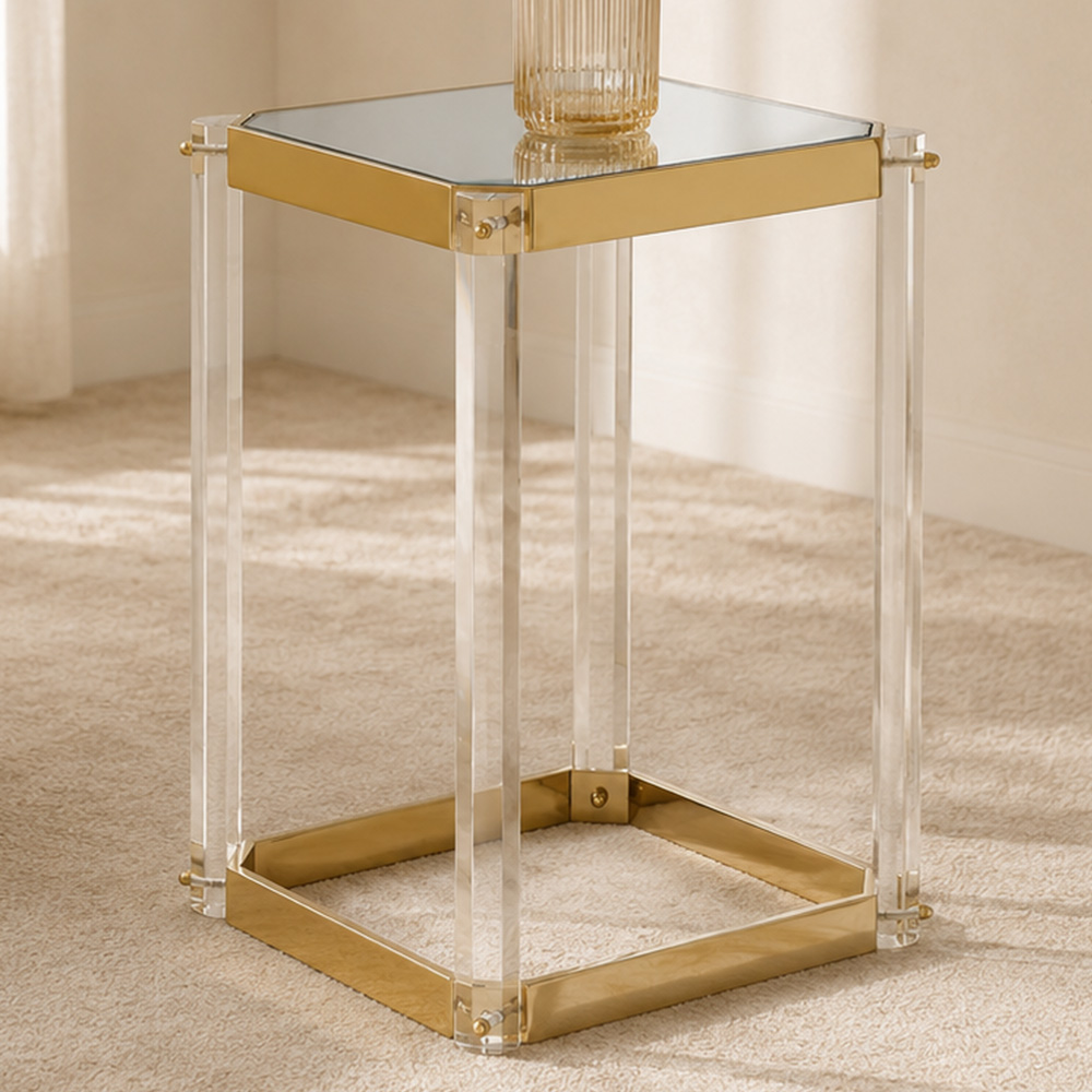 Premier Housewares Reflective Gold Finish Side Table with Mirrored Top Image 1