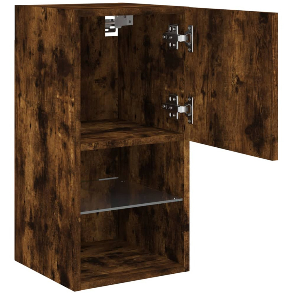 vidaXL Single Door 2 Shelf Smoked Oak Wall Mounted TV Cabinet Set of 2 Image 8