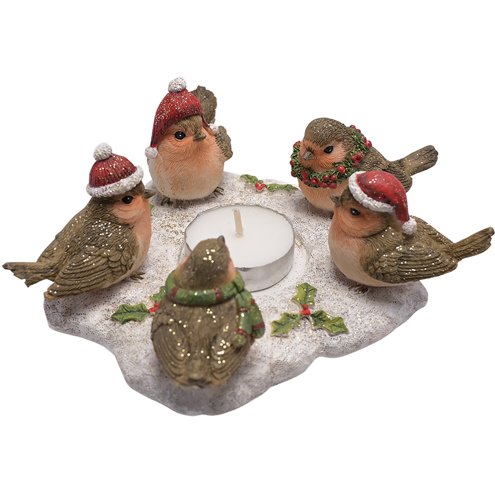 The Christmas Gift Co Brown Five Robin Figurine Tealight Holder Image 3
