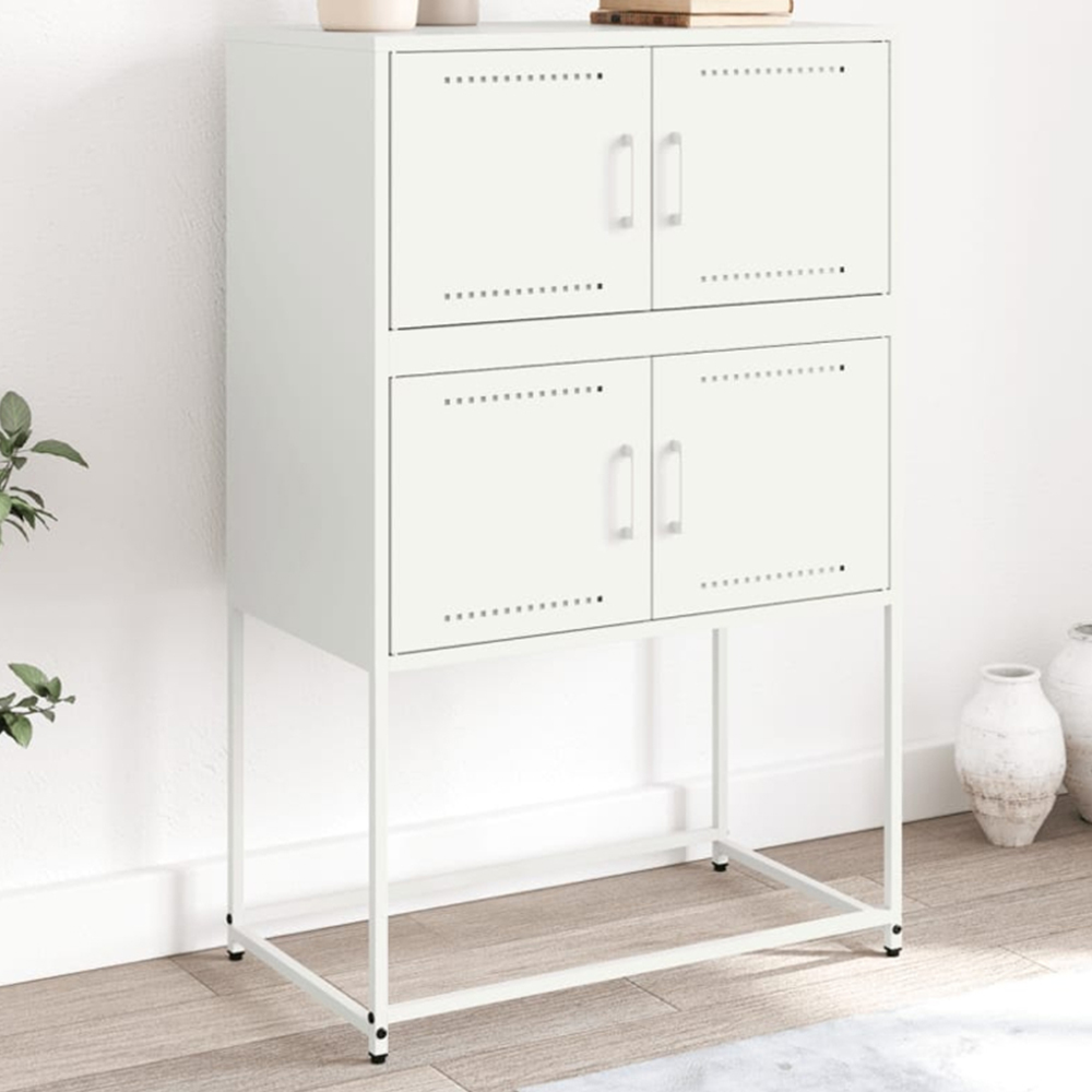 vidaXL 4 Door White Steel Sideboard Image 1