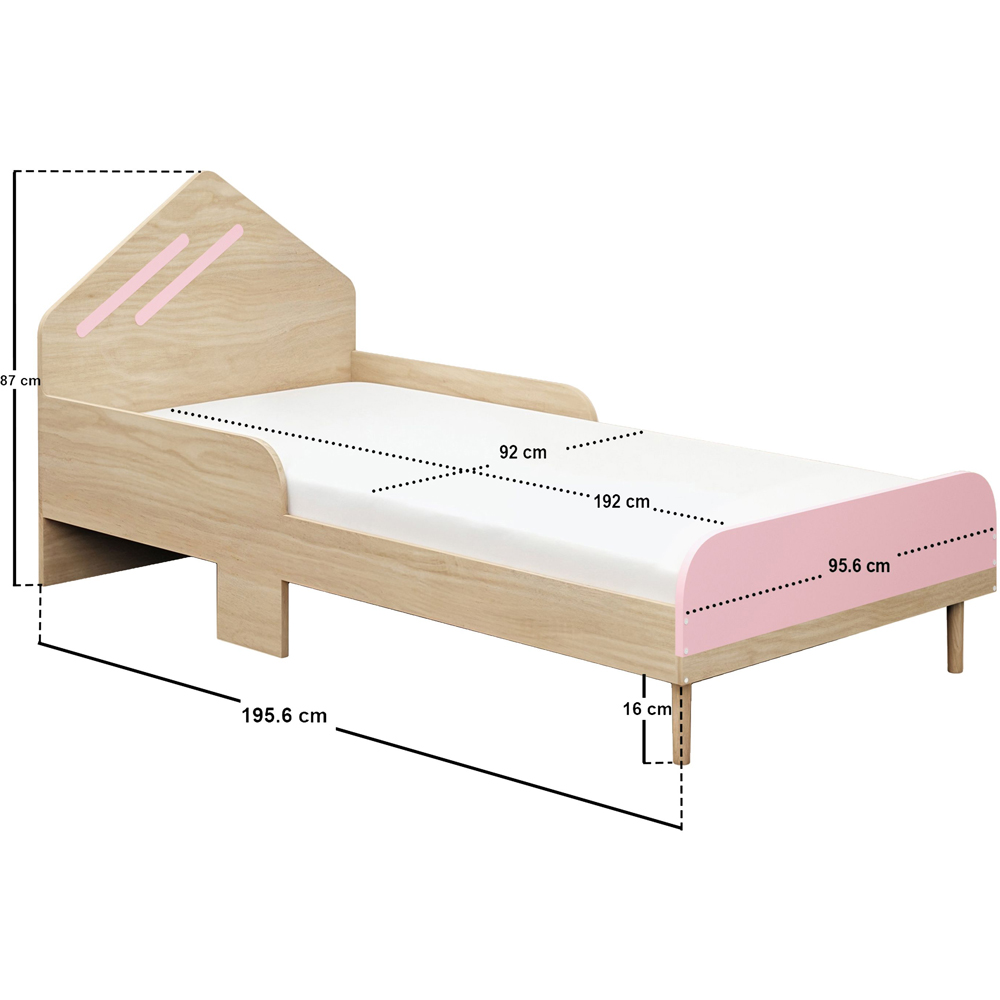 Flair Noah Single Oak and Pink Bed with House-Shaped Headboard Image 7