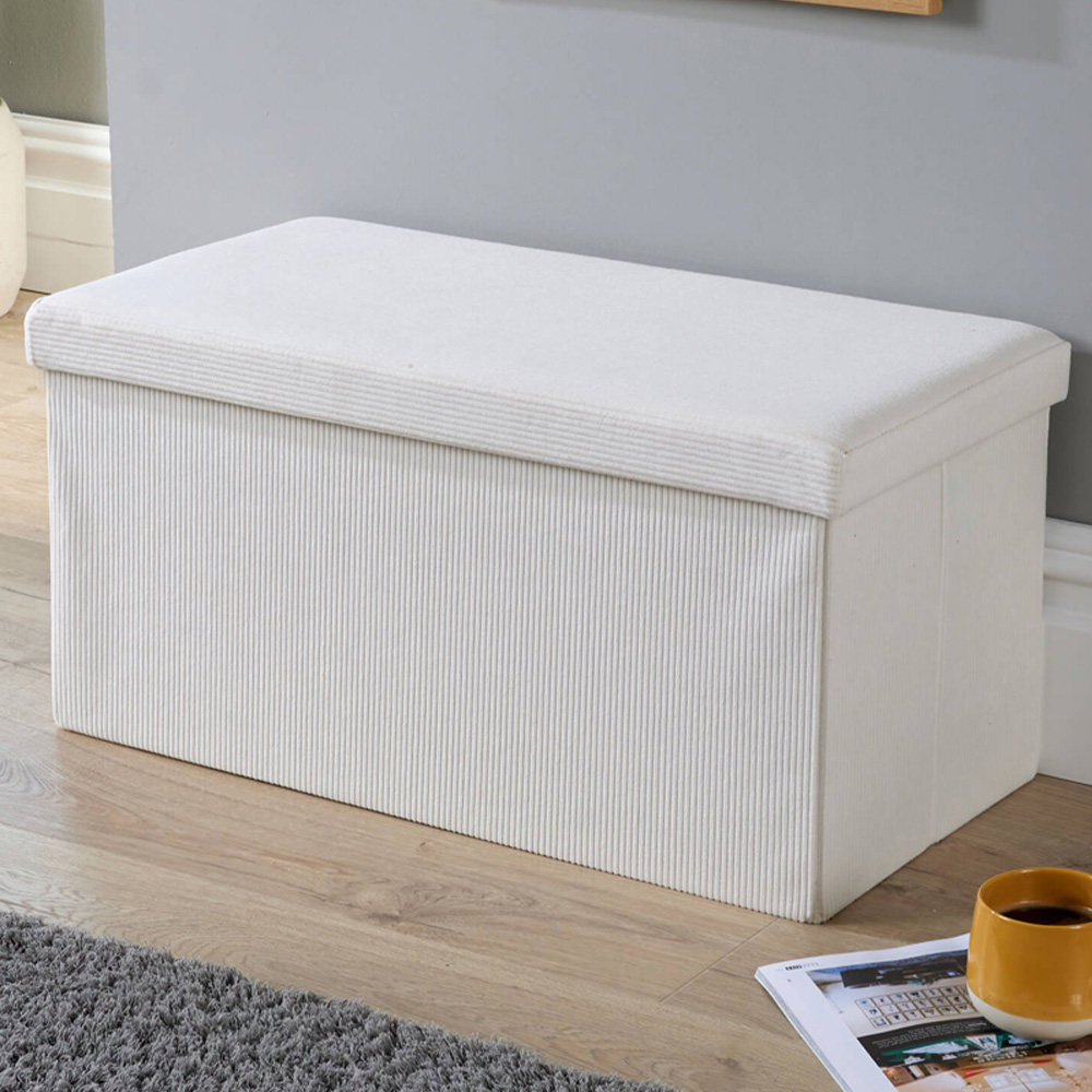 Home Source Cream Corduroy Upholstered Folding Ottoman Image 1