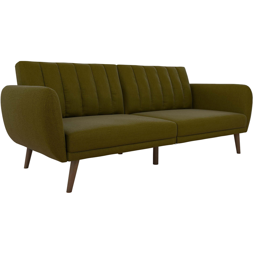 Novogratz Brittany 3 Seater Green Linen Sofa Bed with Wooden Legs Image 2