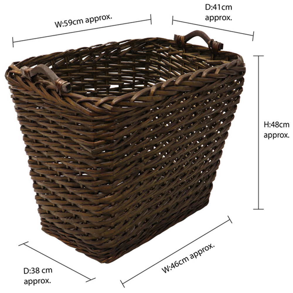 JVL Dark Willow Brown Log Basket with Metal Handles 48 x 46 x 38cm Image 9