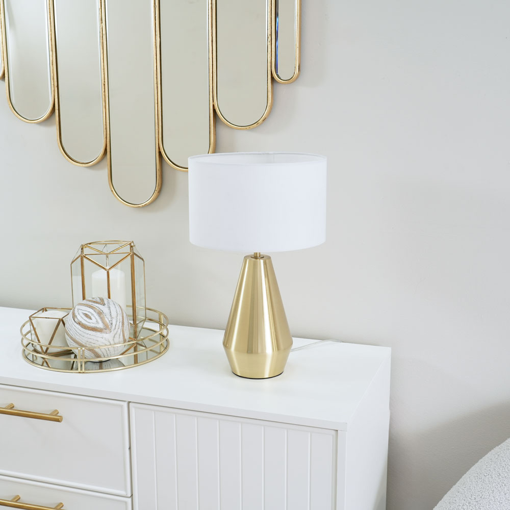 ValueLights Jax White Shade Antique Brass Touch LED Table Lamp Image 5