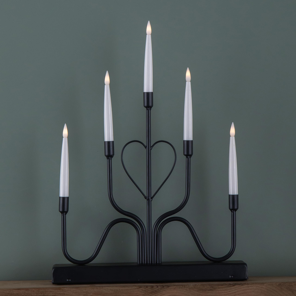 Samuel Alexander 5 Warm White LED Black Metal Heart Christmas Candle Bridge 32cm Image 2