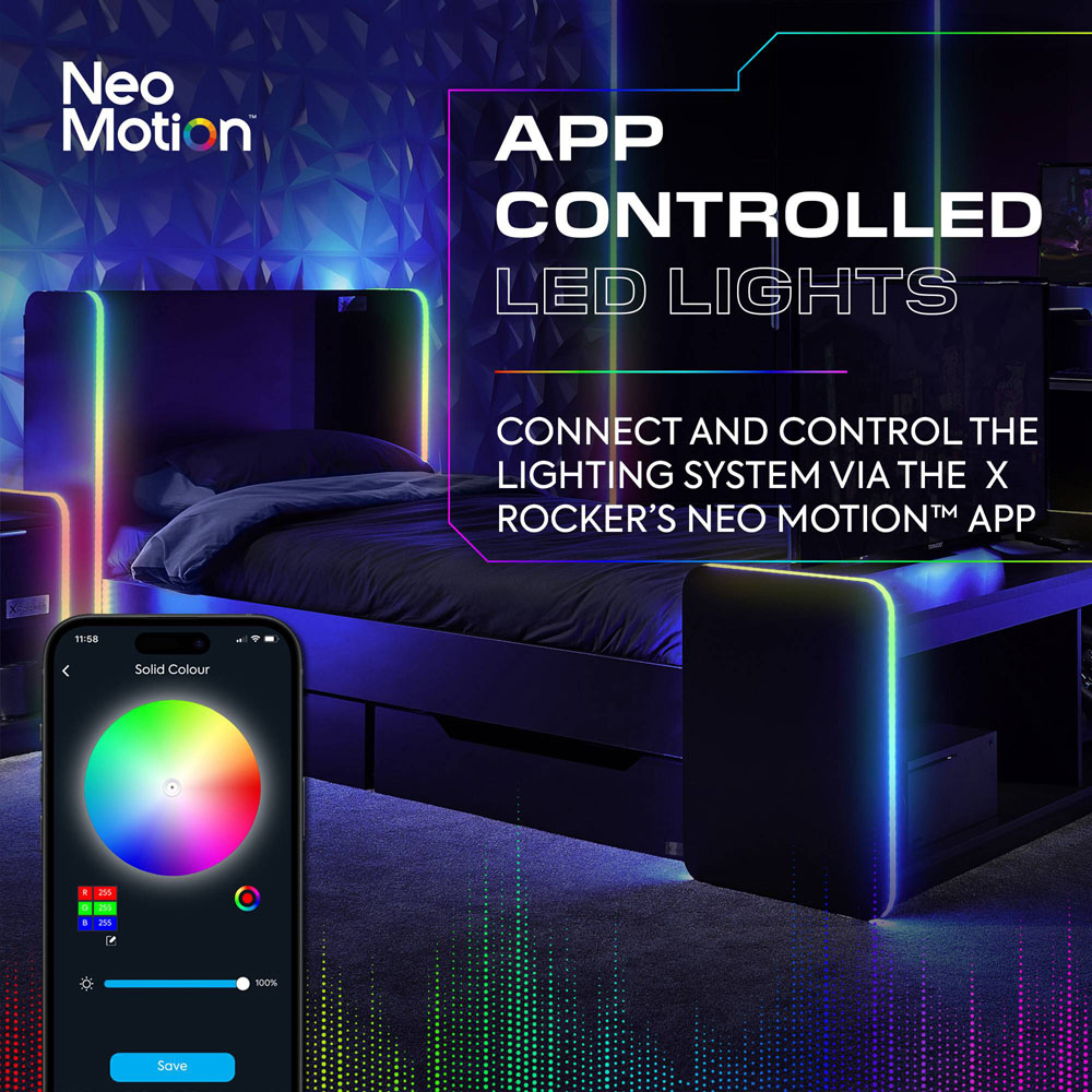 X Rocker Electra Single Black RGB LED Gaming Bed with Storage and Neo Motion Sync App Control Image 3