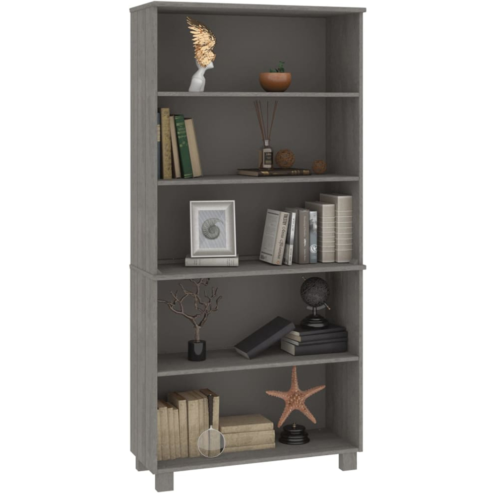 vidaXL Hamar 5 Shelf Light Grey Solid Wood Pine Highboard Image 5