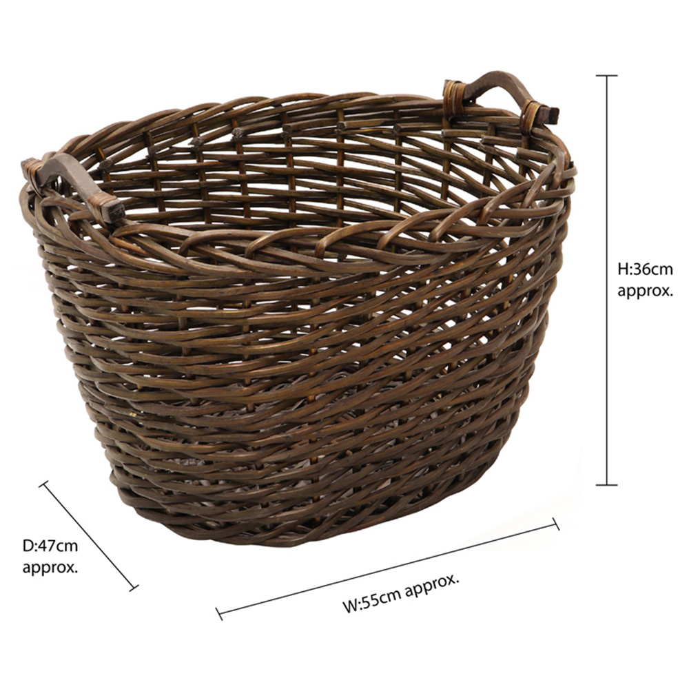 JVL Dark Willow Brown Log Basket with Metal Handles 36 x 55 x 47cm Image 9