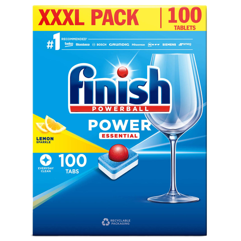 Finish Power Essential All-in-One Lemon Sparkle Dishwasher Tablets 100 Pack Image 1