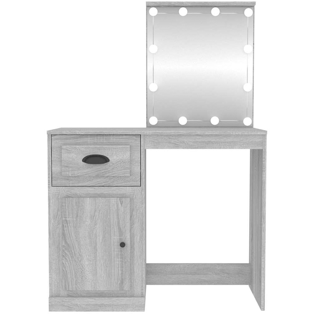vidaXL Single Door Single Drawer Grey Sonoma Dressing Table with LED Mirror Image 6