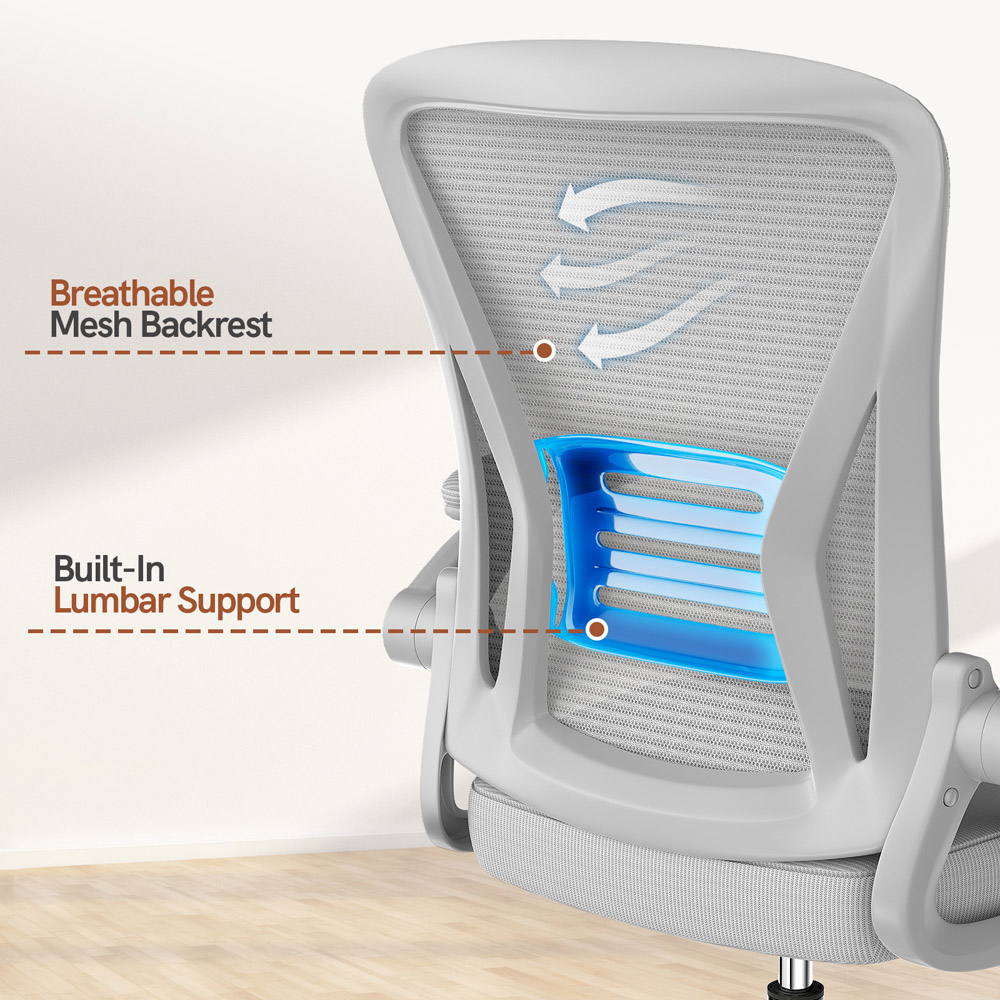 Rattrix Grey Office Chair with Flip-Up Armrest and Lumbar Support Image 6
