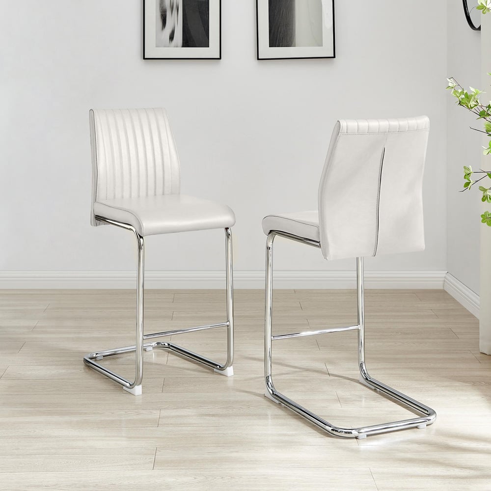 Furniturebox Fontana White and Silver Faux Leather Bar Chair Set of 2 Image 6